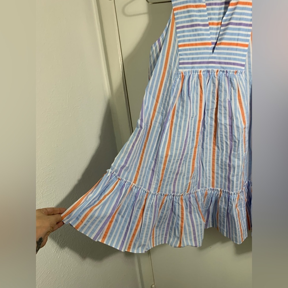 LemLem striped searsucker, sleeveless, striped, blue, purple orange mini dress S - Picture 2 of 7
